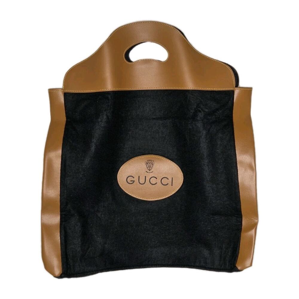 VTG Gucci Wool Felt Leather Trim Shopper Tote Bag Italy Crest Logo Collector